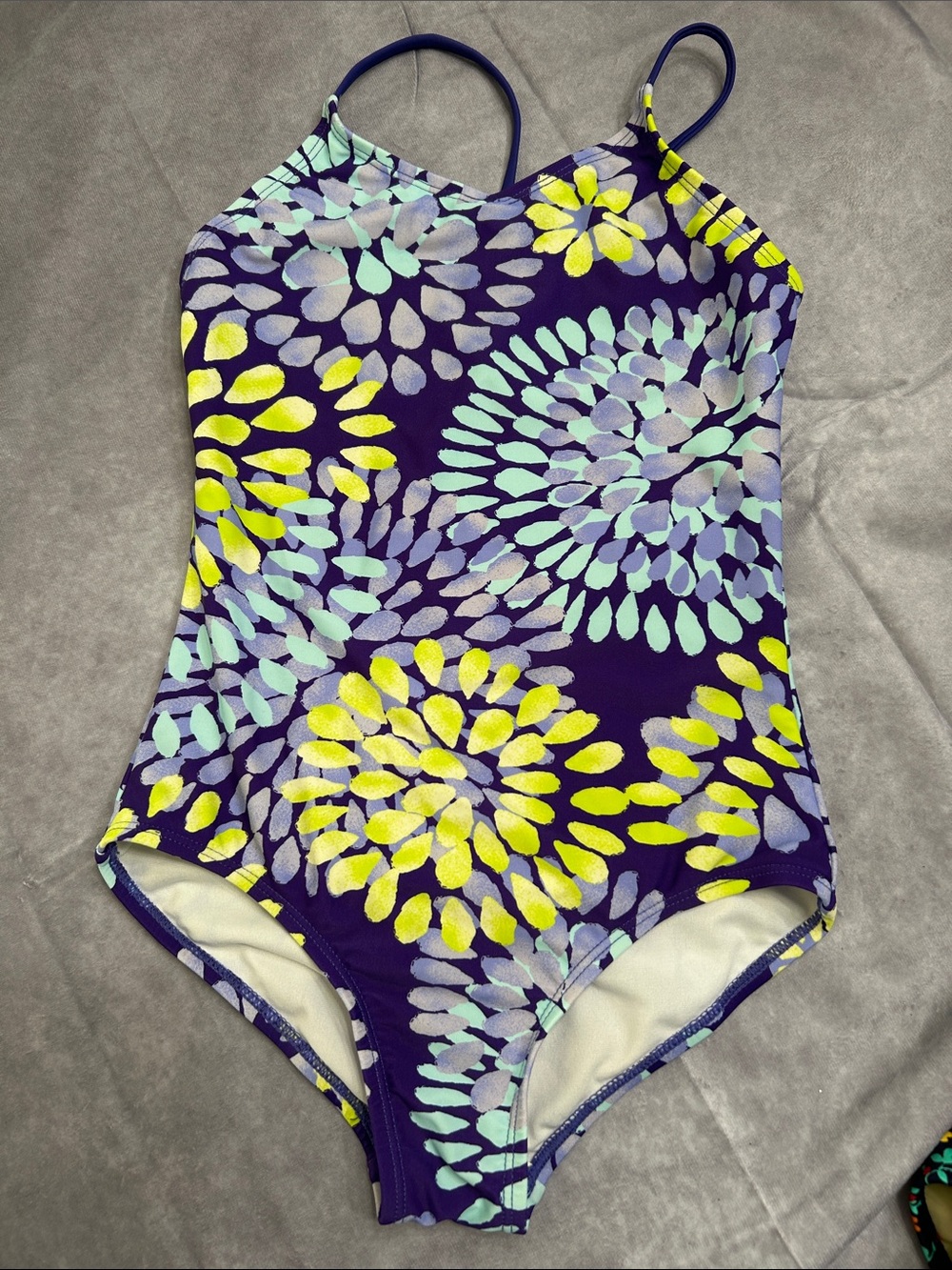 Girls' Purple Floral Print One-Piece Swimsuit